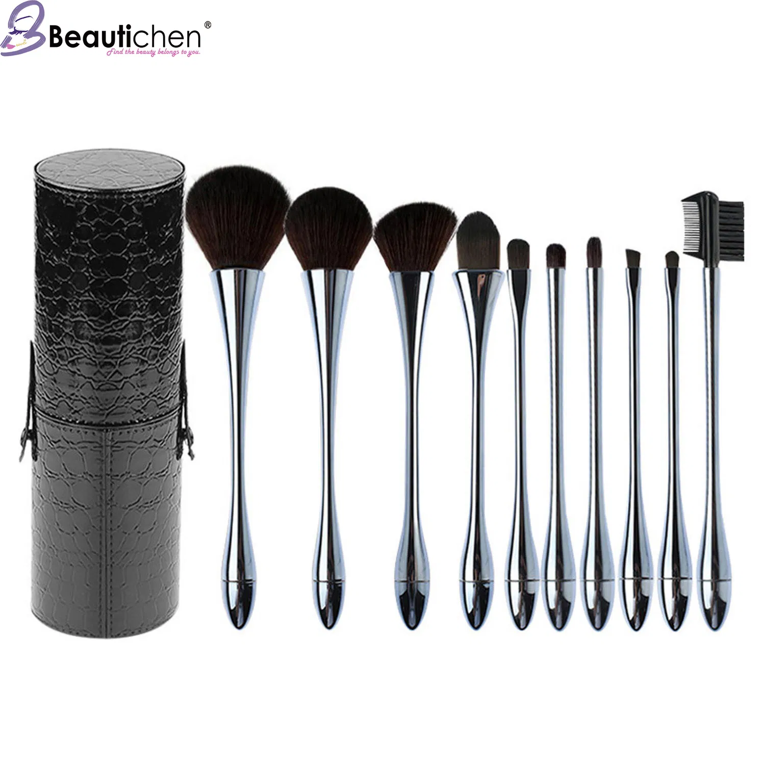 Conjunto de Pincéis de Maquiagem Profissional Beautichen 10 PCS Pincéis de Fundação de Cabelo Sintético para Mistura de Cílios