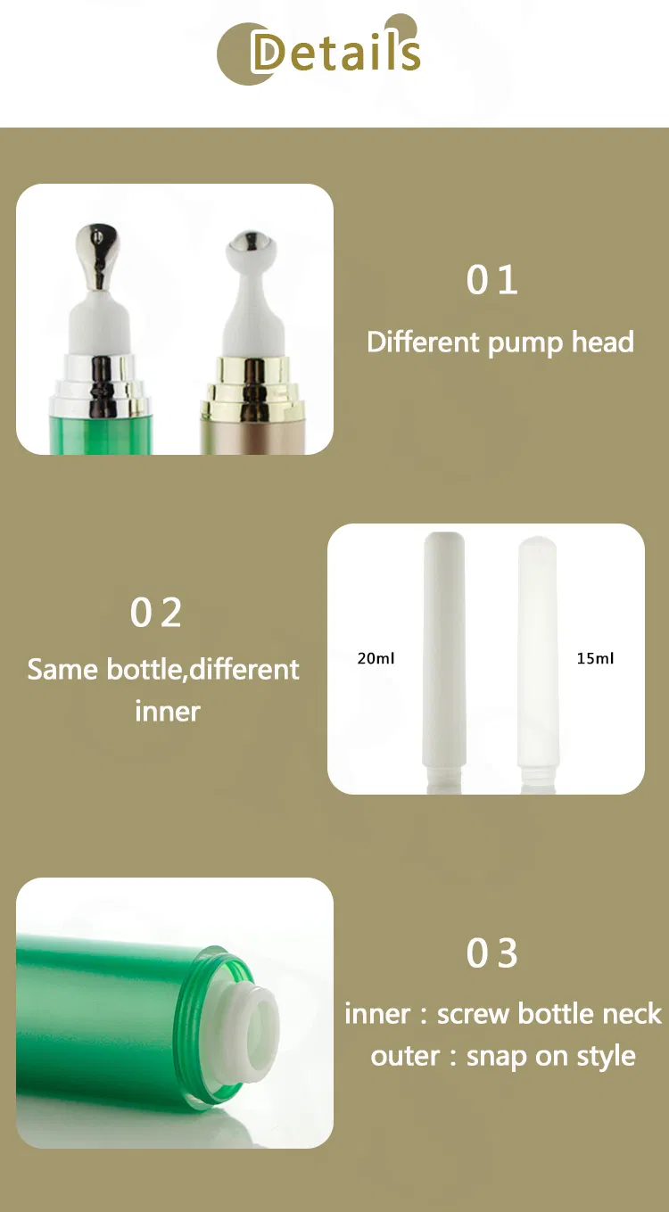 Creme para os Olhos em Camadas Duplas com Aplicador Roller de Acrílico Premium Dourado 15ml 20ml