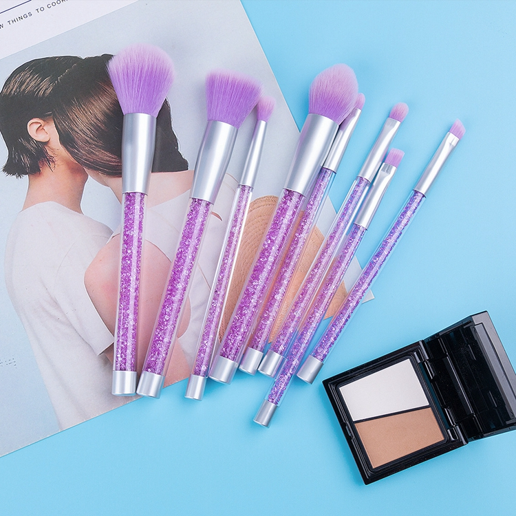 Novo Conjunto de Pincéis de Maquiagem Ecológicos 8PCS Pincéis de Maquiagem de Cristal Rosa Roxo com Cabo de Diamante Ferramentas de Beleza