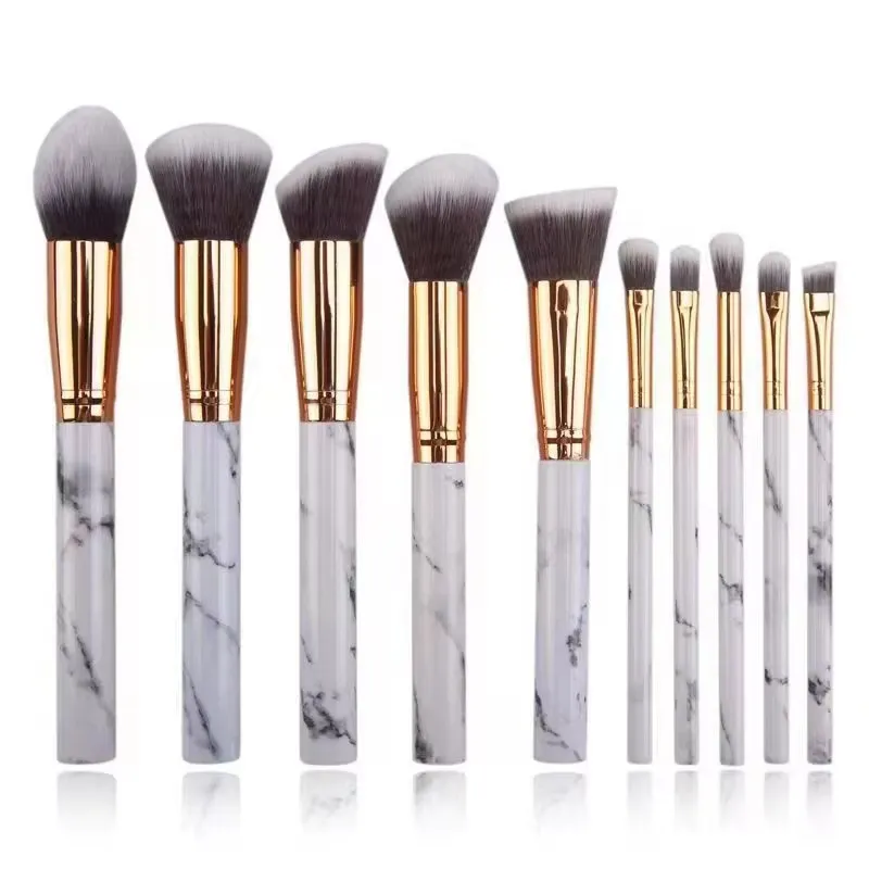 10PCS Conjunto de Pincéis de Maquiagem com Cabo de Mármore Rosa e Ferramentas Cosméticas Profissionais