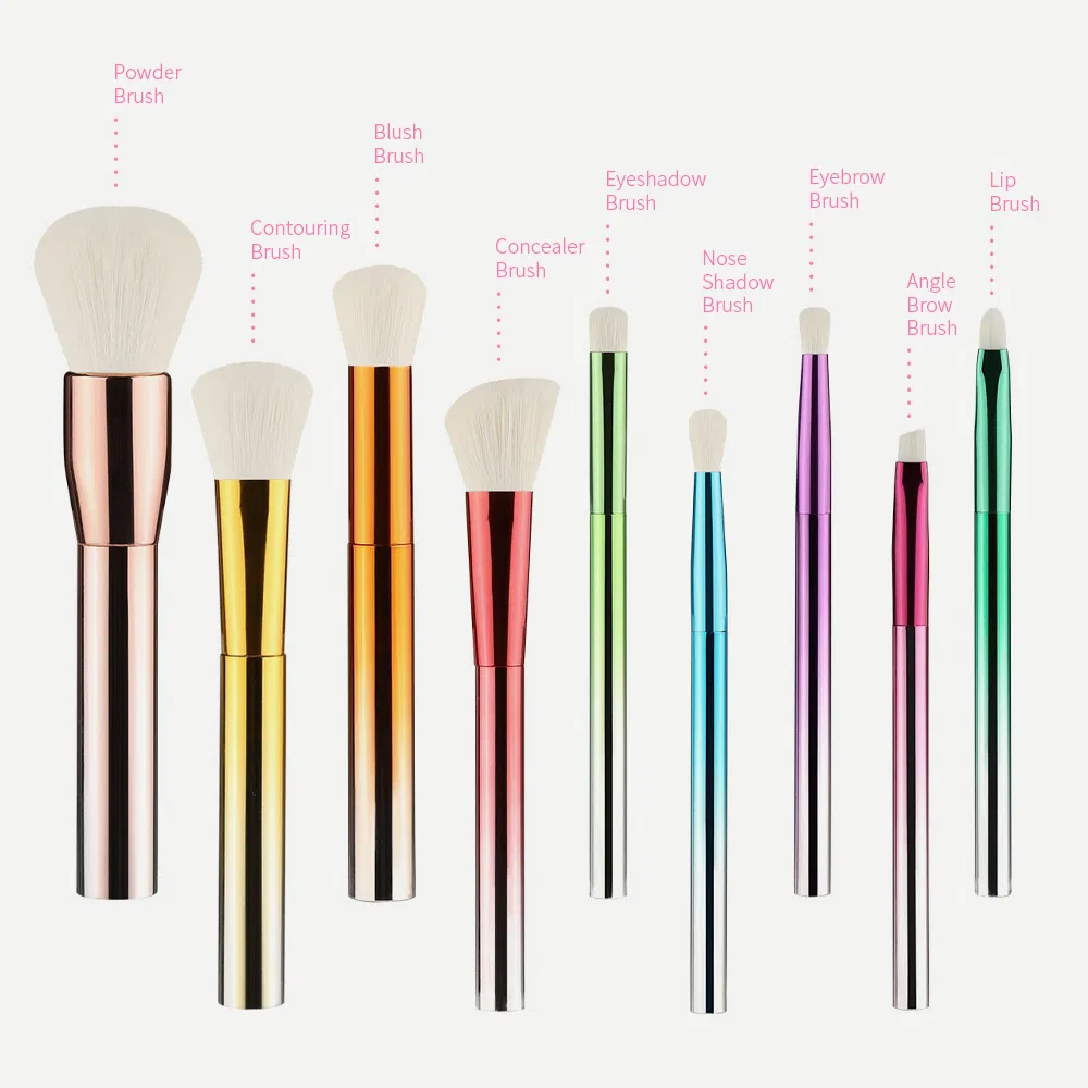 Ferramenta de Arte de Unhas com Gradiente de Arco-Íris por Atacado 9PCS Conjunto de Pincéis de Maquiagem Cosmética Profissional