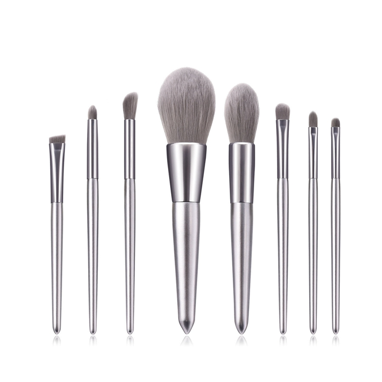 8PCS Conjunto de Pincéis Cosméticos de Beleza Conjunto de Pincéis de Maquiagem Marca Própria Cabo Prateado