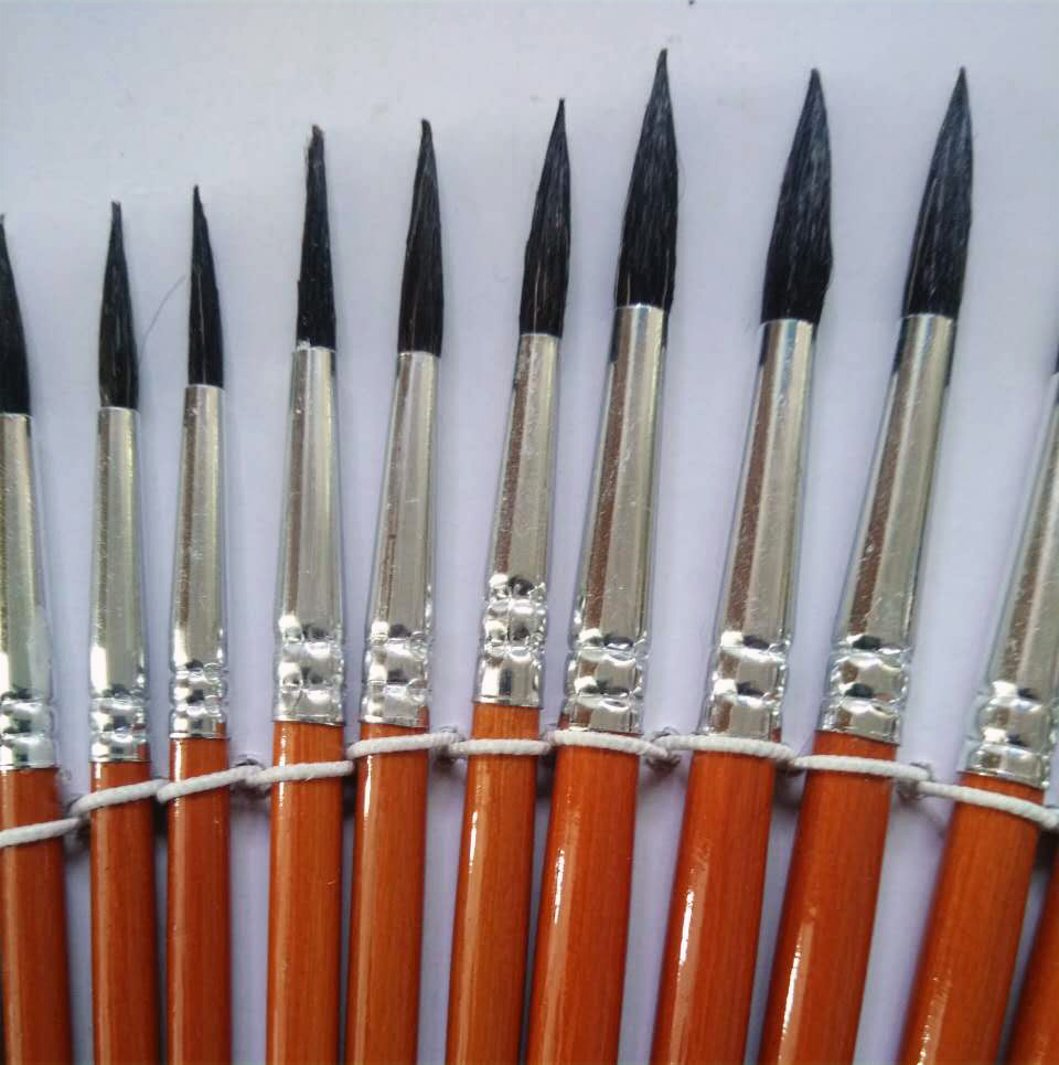 24PCS Pincel de Artista Estudante com Cabo de Madeira Laranja e Cerdas de Cavalo