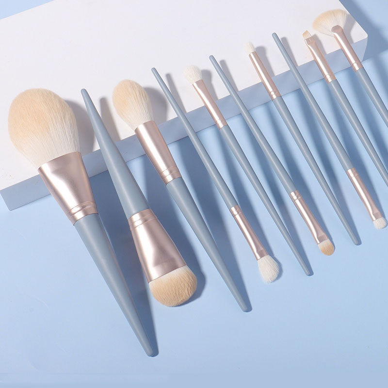 Conjunto de Pincéis de Maquiagem Beautichen 11-Piece com Estojo de Viagem – Cerdas Sintéticas Macias, Ferrule Dourado e Cabos Azul Cinza – Pincéis para o Rosto e Olhos