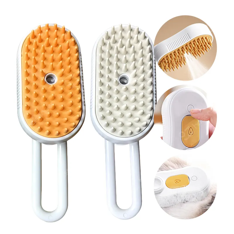 Escova a Vapor Elétrica para Animais de Estimação com Spray de Um Clique para Remover Pelos Flutuantes 3in1