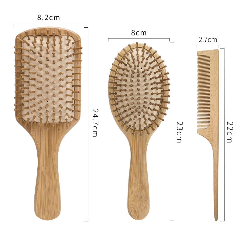 Escova de Cabelo de Madeira Sustentável com Almofada de Ar, Personalizada com Logo, Mini Eco, Orgânica em Bambu, Escova Desembaraçadora para Cabelo Cacheado