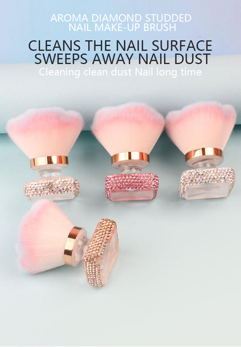 2025 Pincéis de Pó Macio com Strass Rosa de Alta Qualidade, Escova para Poeira de Unhas, Cerdas Sintéticas, Pincel de Maquiagem de Luxo