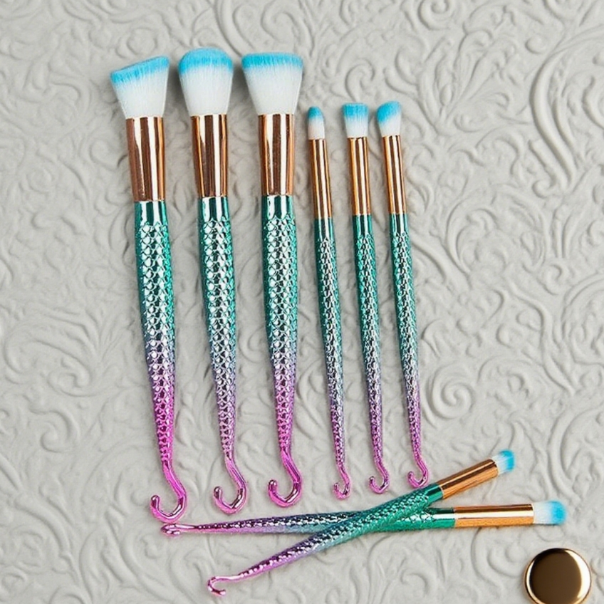 10PCS Kit de Pincéis de Peixe Sereia para Maquiagem de Olhos de Sereia para Meninas