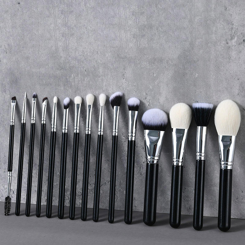 Conjunto de Pincéis de Maquiagem de Cabelo Sintético Profissional 15-Piece com Cabo de Plástico para Aplicação no Rosto e Olhos