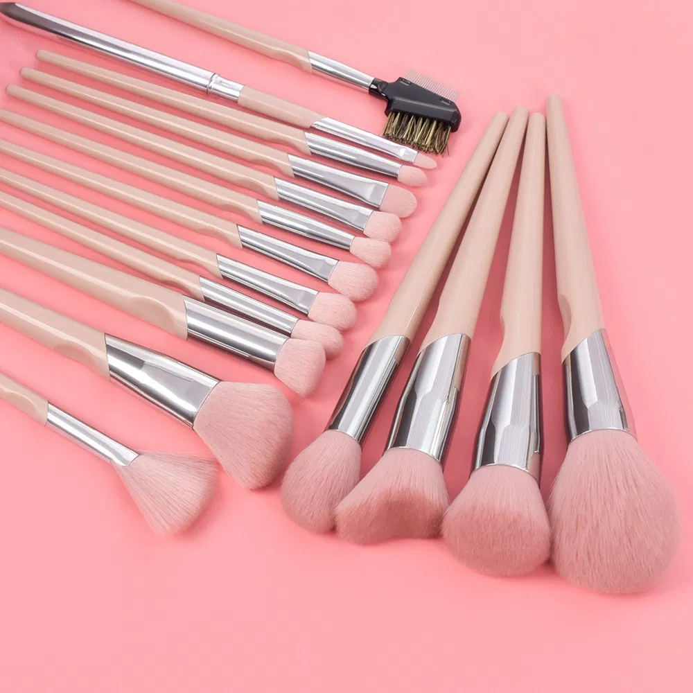 Atacado 16PCS Novo Conjunto de Pincéis de Maquiagem Profissional Planos de Luxo Preto Branco Rosa com Cabo de Madeira Etiqueta da Marca Personalizada