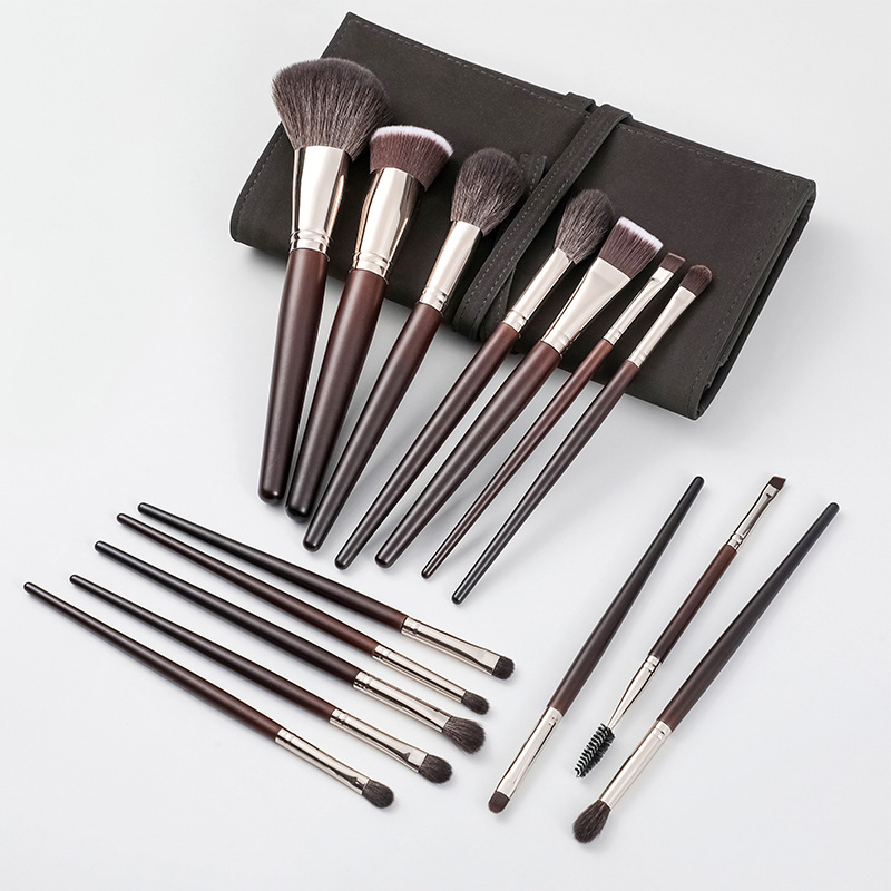 Conjunto de Pincéis de Maquiagem de Anime com Tubo de Alumínio 15 PCS Pincéis de Maquiagem de Cabelo de Cabra Natural com Bolso