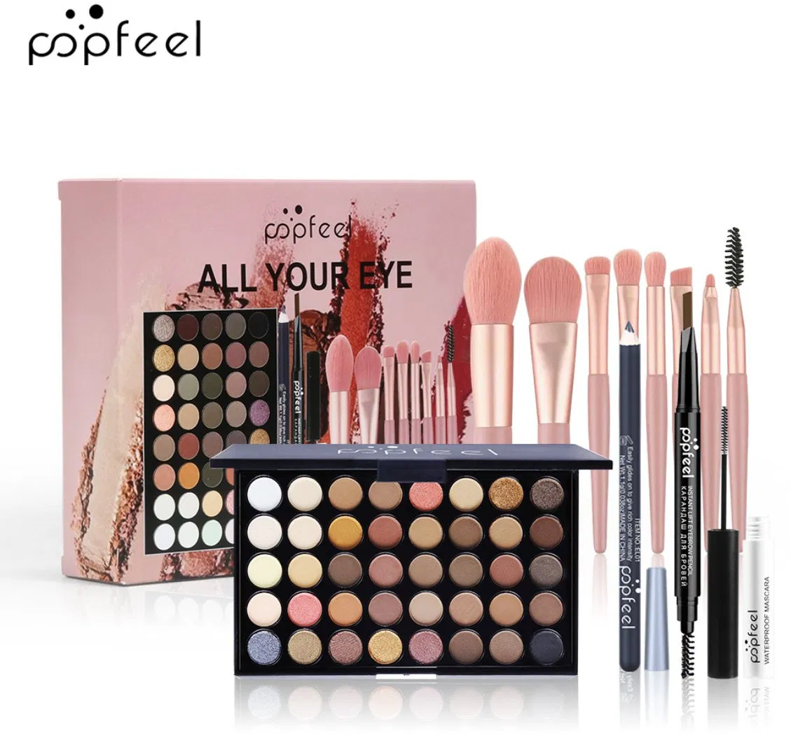 Kit de Maquiagem por Atacado Online para Meninas, Paleta de Sombras e Sobrancelhas com Pigmento Nude, Conjunto de Maquiagem com Pincéis, Máscara, Lápis de Sobrancelha e Delineador