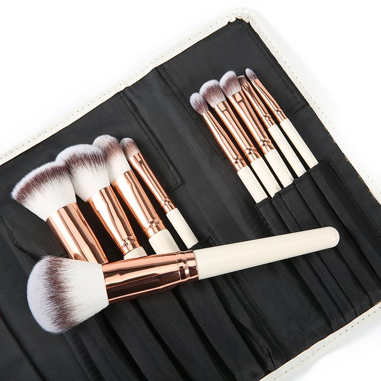 10PCS Pincel de Maquiagem de Fibra Sintética Premium Livre de Crueldade para Mistura de Base, Blush, Corretivo, Sombra de Olhos, Inclui Bolsa de Maquiagem de Viagem