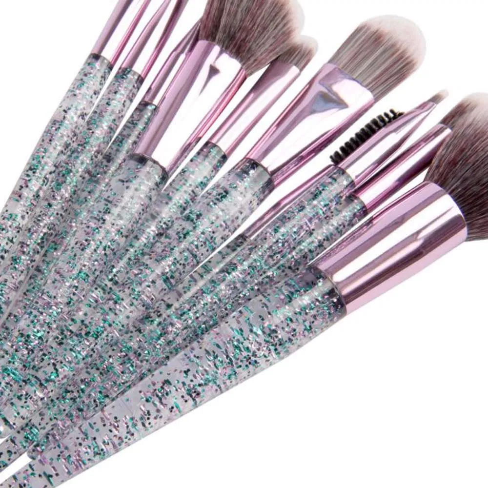 Conjunto de Pincéis de Maquiagem Beautichen 10PCS com Brilho e Bolsa, Pincéis de Fibra Sintética com Cabo de Plástico