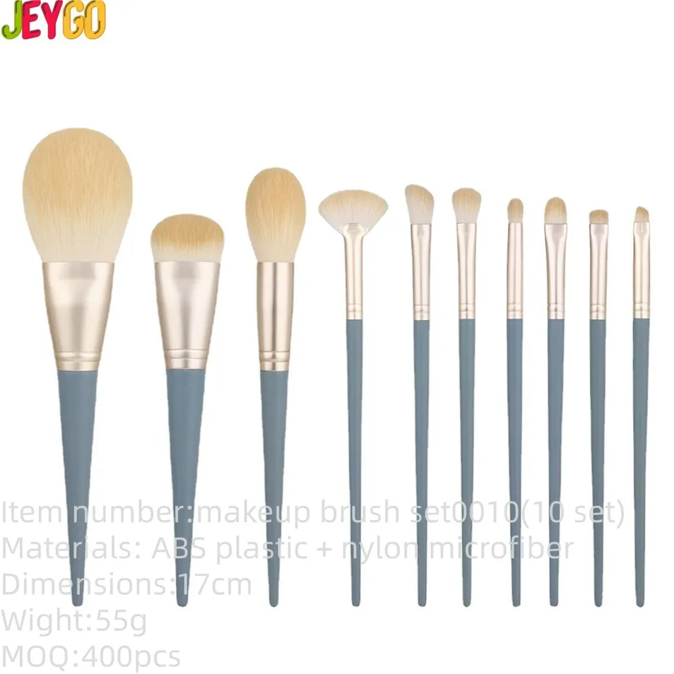 Conjunto de Pincéis de Maquiagem de Plástico por Atacado 10 Pincéis Portáteis com Cerdas Macias para o Rosto