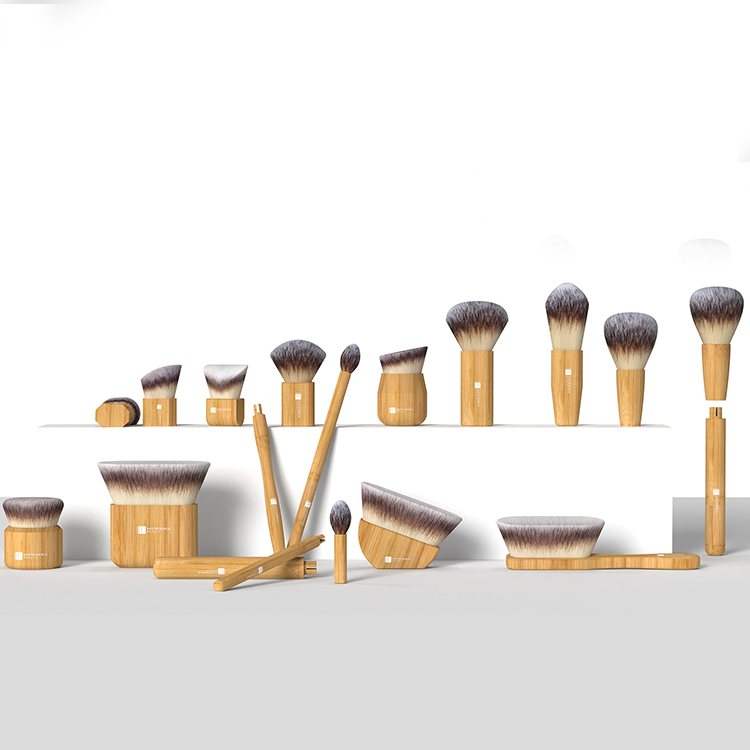 Pincéis de Maquiagem de Fundação de Bambu Recarregáveis na Cor Preta Personalizados com Etiqueta Privada