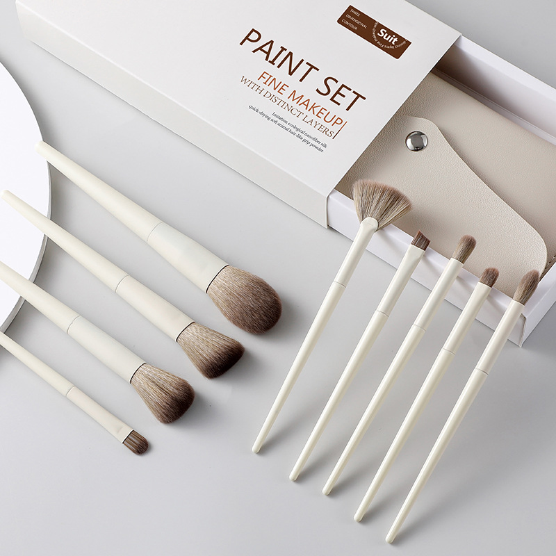 Conjunto de Pincéis de Maquiagem Bege Logotipo Personalizado Pincéis de Maquiagem Plástico Marca Privada