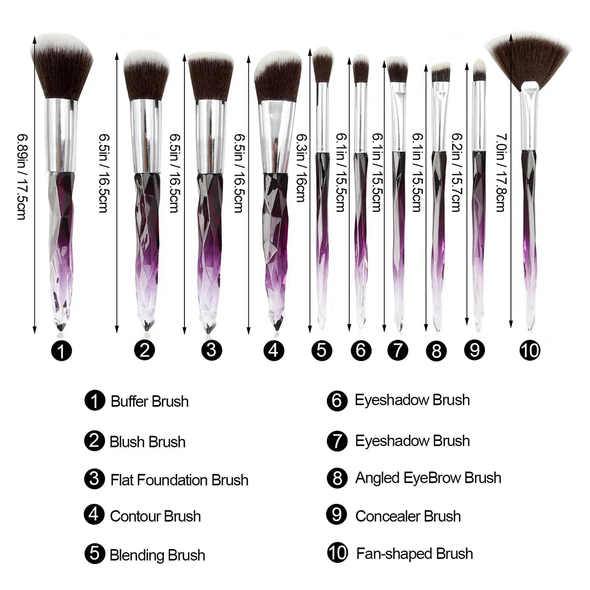 Conjunto de Pincéis de Maquiagem Beautichen Cabo de Cristal Fibra Sintética Premium Base Pó Corretivo Sombra de Olho 10 PCS Conjunto de Pincéis de Maquiagem