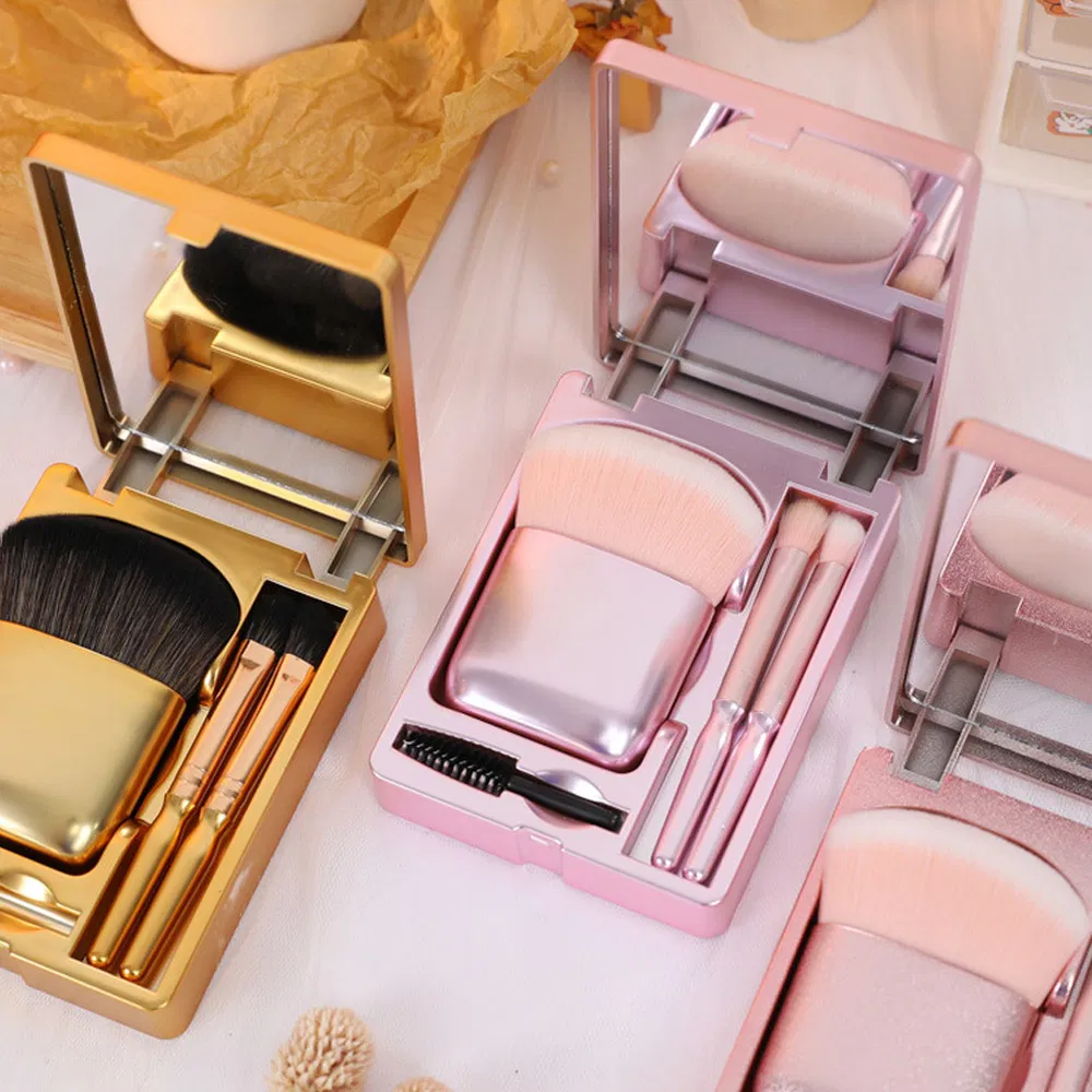 Conjunto de Pincéis de Maquiagem Pó de Beleza Pincéis Cosméticos para Sobrancelha para Ferramenta de Sombra de Olho com Estojo Espelho