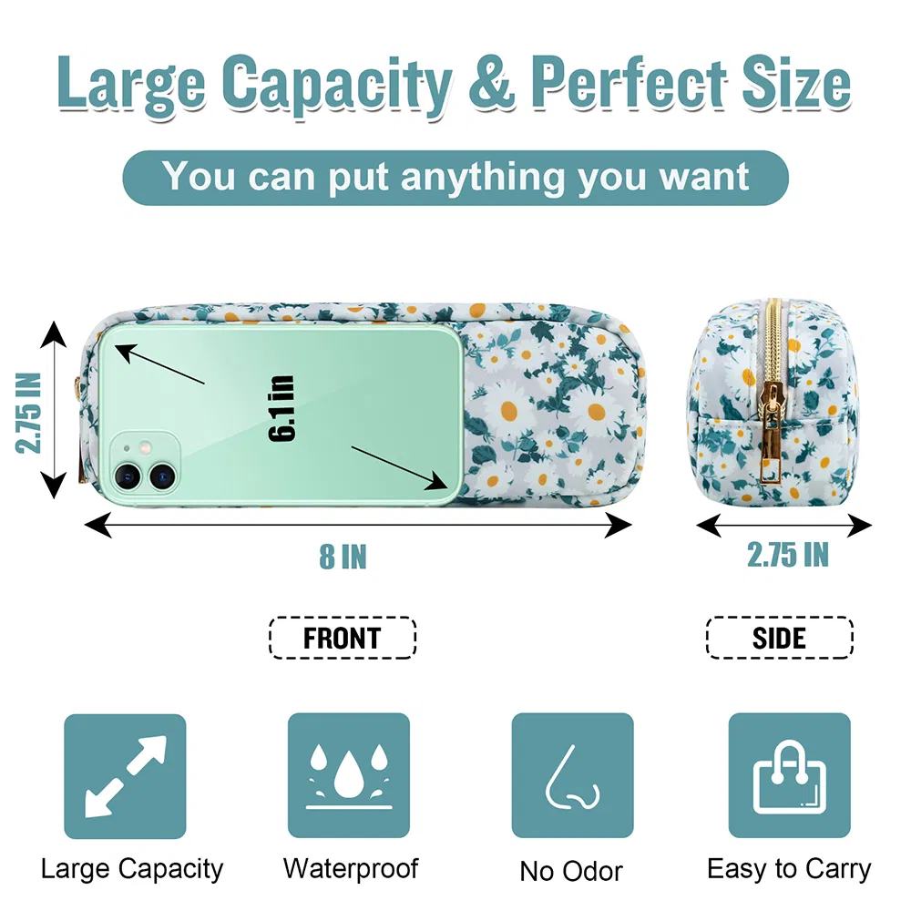 Bolsa de Maquiagem Floral Estilosa com Zíper para Viagem