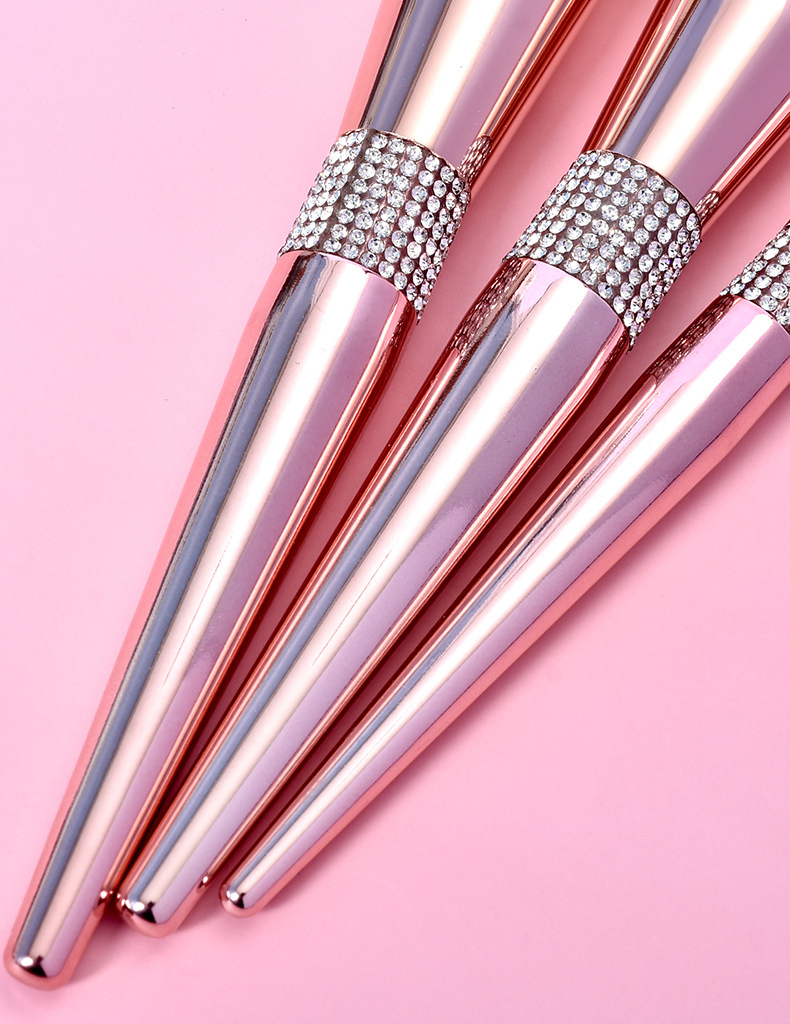 Conjunto de Pincéis de Maquiagem de Luxo com Glitter Diamante Rosa Dourado 14PCS
