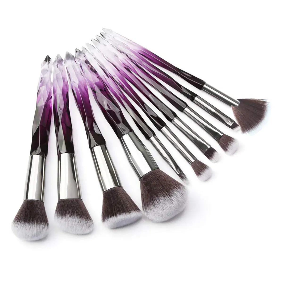 Conjunto de Pincéis de Maquiagem Beautichen Cabo de Cristal Fibra Sintética Premium Base Pó Corretivo Sombra de Olho 10 PCS Conjunto de Pincéis de Maquiagem