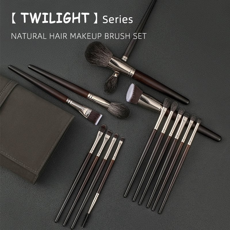 Conjunto de Pincéis de Maquiagem de Anime com Tubo de Alumínio 15 PCS Pincéis de Maquiagem de Cabelo de Cabra Natural com Bolso