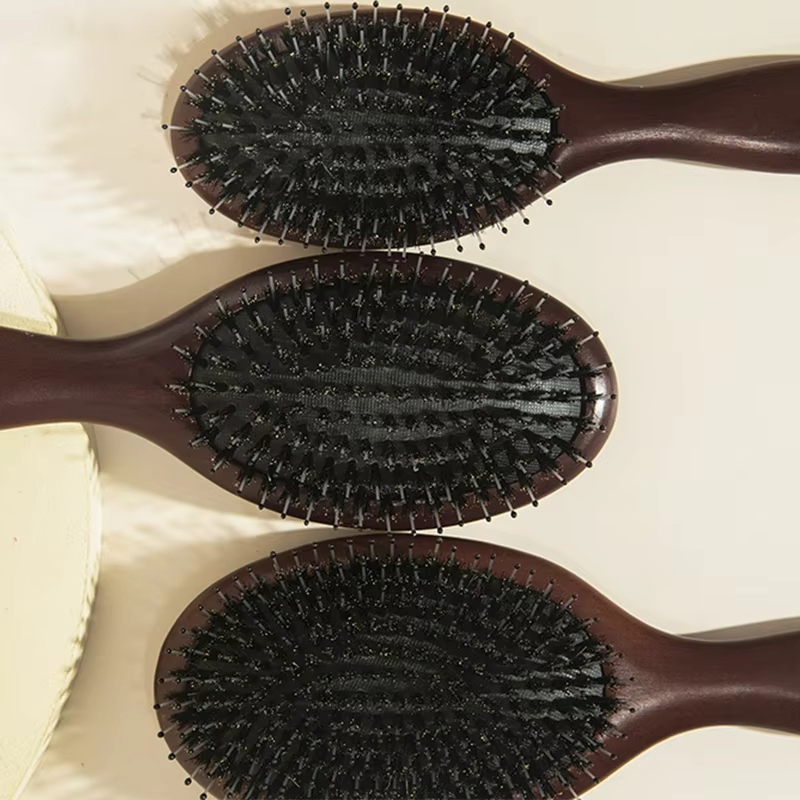 Escova de Cerdas de Javali em Madeira de Bambu Formato de Viagem Produtos para Cabelo Sustentáveis e Ecológicos Escova de Cabelo Designer Escova de Paddle de Madeira