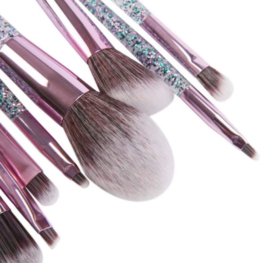 Conjunto de Pincéis de Maquiagem Beautichen 10PCS com Brilho e Bolsa, Pincéis de Fibra Sintética com Cabo de Plástico