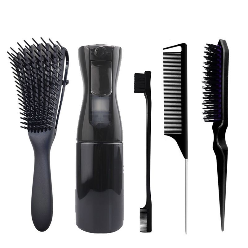 Kit de Estilização de Cabelo Beautichen 5-Piece: Escova de Teaser, Pente de Cauda de Rato, Escova de Sobrancelha, Escova para Cabelos Voadores e Clip Octopus com Spray de Água