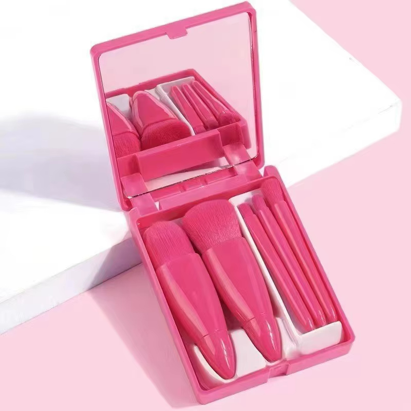 Gloway 5PCS Kit de Pincéis de Maquiagem Portátil Personalizado com Espelho