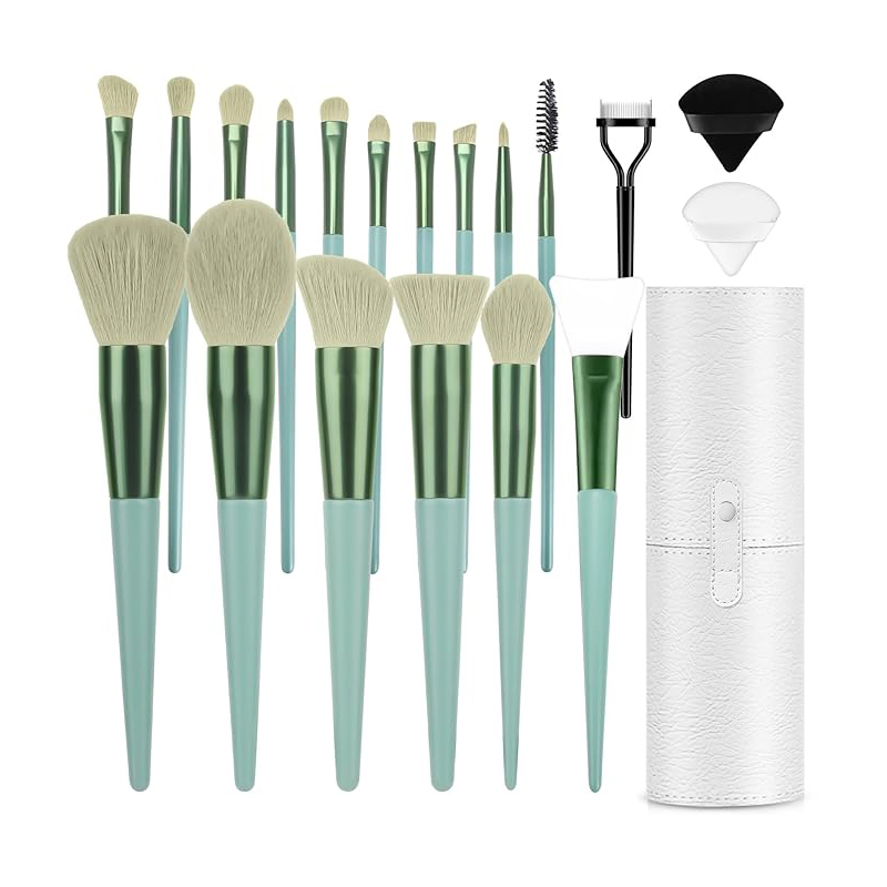 Conjunto de Pincéis de Maquiagem Beautichen 16-Piece com Estojo de Viagem – Cerdas Macias e Design Elegante para Rosto, Olhos e Sobrancelhas