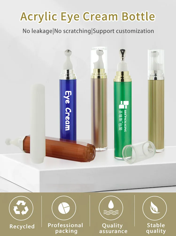 Creme para os Olhos em Camadas Duplas com Aplicador Roller de Acrílico Premium Dourado 15ml 20ml