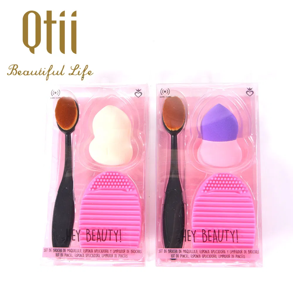 Conjunto de Ferramentas de Maquiagem com Escova de Dente Redonda para Fundação, Esponja Livre de Látex com Limpador de Escova