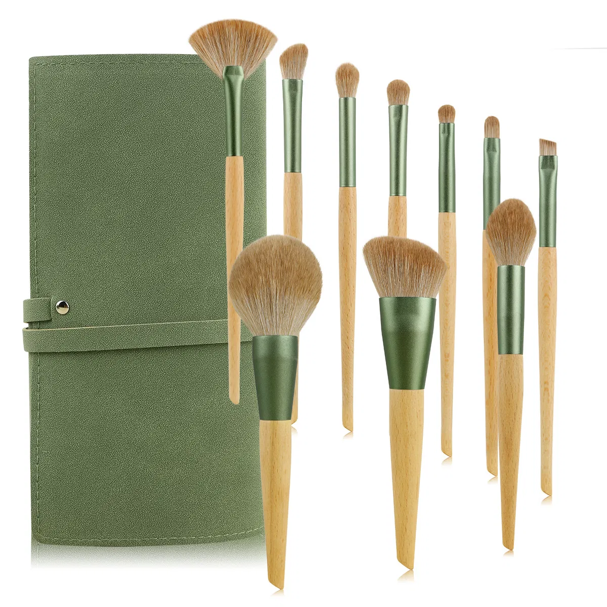 Conjunto de Pincéis de Maquiagem Natural Beautichen 10-Piece – Cabos de Bambu Ecológicos e Cerdas Sintéticas Macias – Pincéis para o Rosto e Olhos