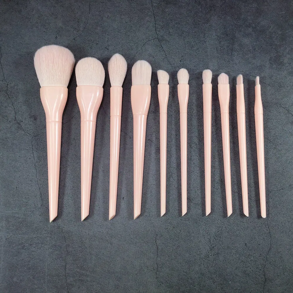 10PCS Conjunto de Pincéis de Maquiagem para Rosto e Sombra de Olhos com Cabo de Plástico de Marca Privada Profissional