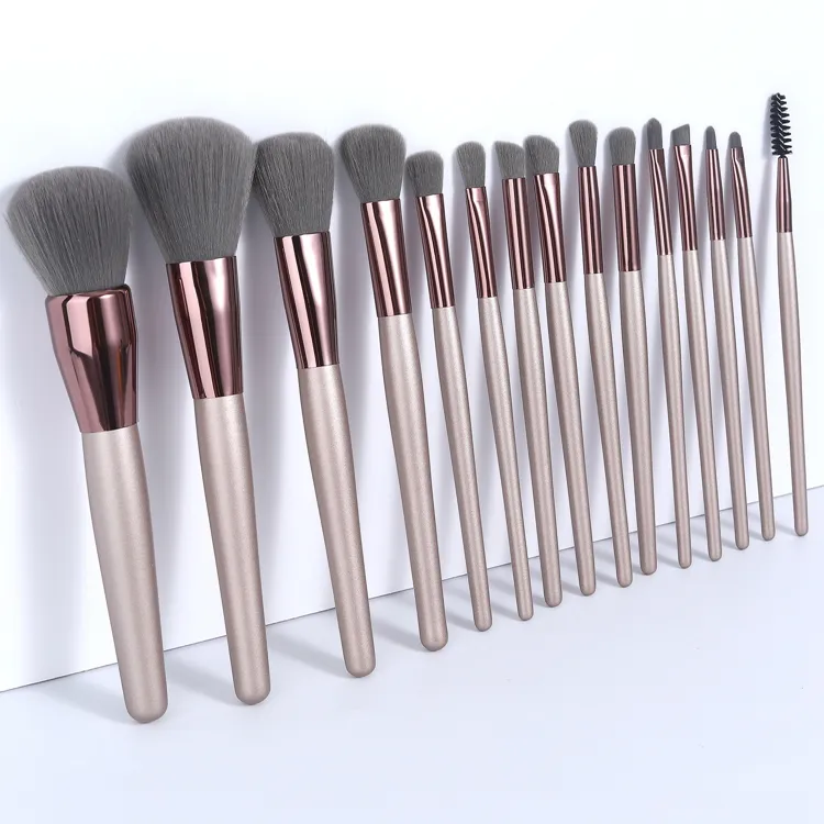 15PCS Conjunto de Pincéis de Maquiagem Profissional Marrom com Logo Personalizado de Sua Própria Marca e Etiqueta Privada por Atacado