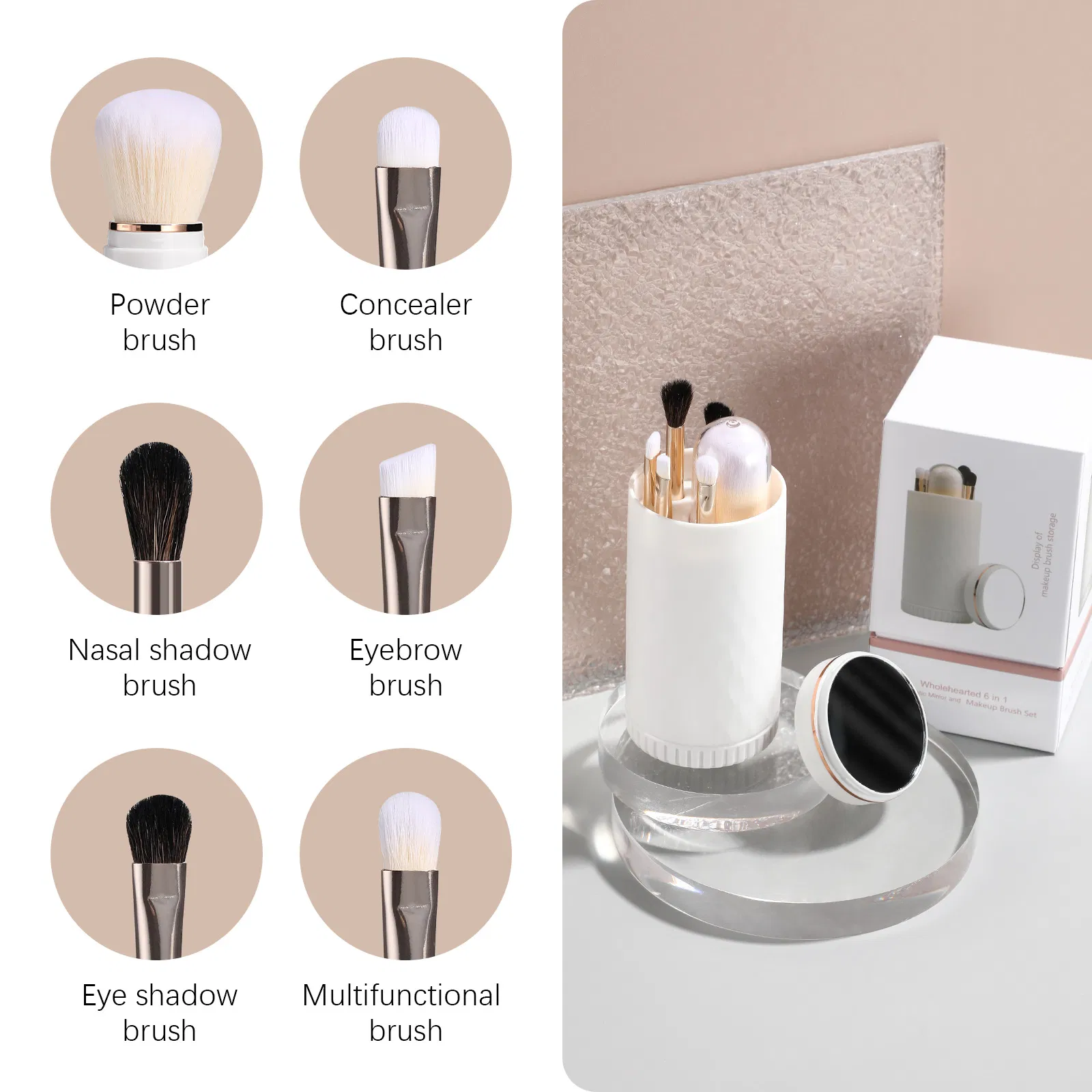 Conjunto de Pincéis de Maquiagem para Viagem Personalizado com Espelho