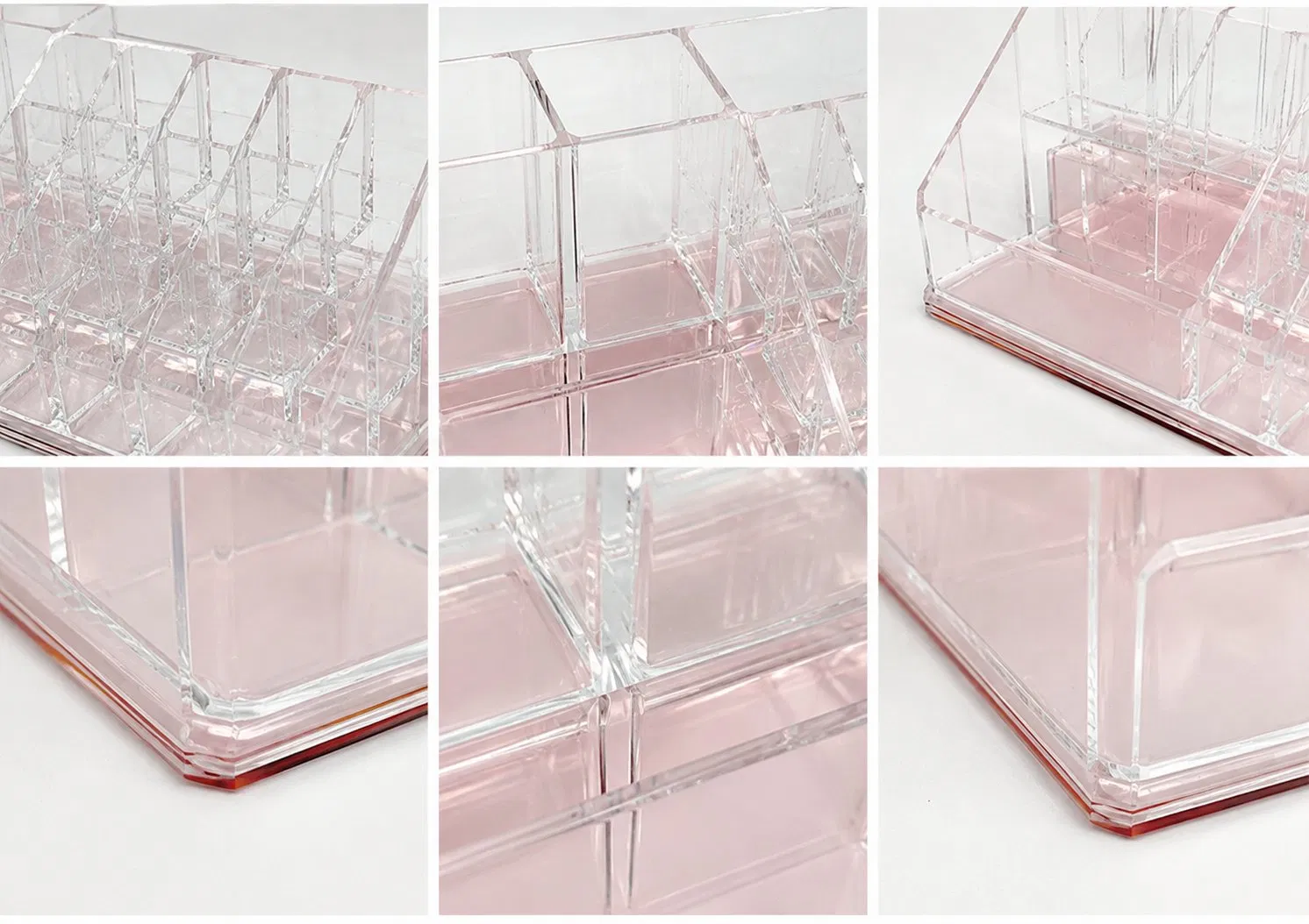Organizador de Maquiagem de Acrílico Personalizado com Espelho Base Rosa Grande Capacidade Caixa de Armazenamento de Cosméticos Suporte para Batom