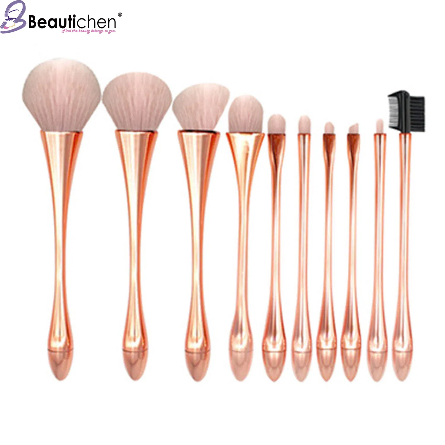 Conjunto de Pincéis de Maquiagem Profissional Beautichen 10 PCS Pincéis de Fundação de Cabelo Sintético para Mistura de Cílios