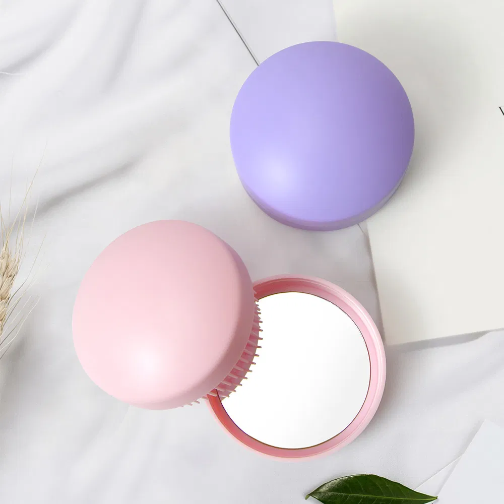 Escova de cabelo portátil redonda de silicone macio para bebês, pente de plástico com espelho de maquiagem de um lado