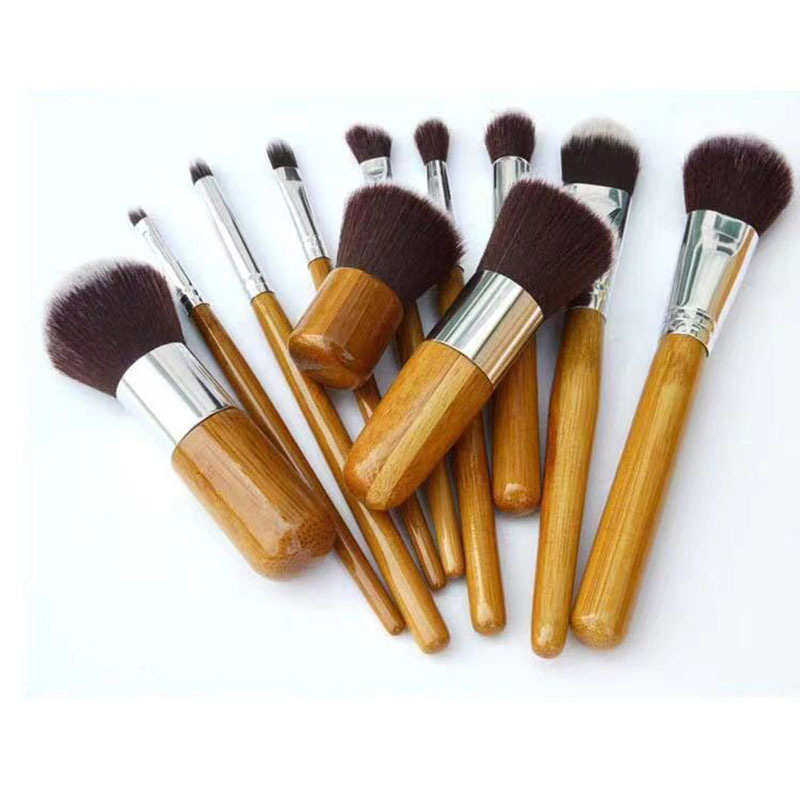 11-Piece Conjunto de Pincéis de Maquiagem em Bambu/Kit de Pincéis Cosméticos com Cabo de Bambu