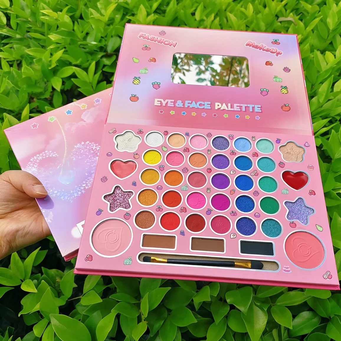 41 Paleta de Sombras de Olhos com Cor Shimmer Matte Glitter e Pincel Aplicador; Kit de Maquiagem Estilo Cartoon Fashion para Rosto e Olhos com Função à Prova d'Água