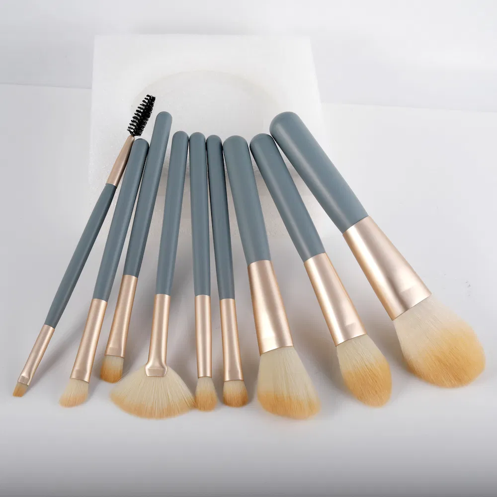 9PCS Kits de Pincéis de Maquiagem de Viagem com Cabo Curto em Cerdas Sintéticas