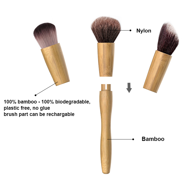 Pincéis de Maquiagem de Fundação de Bambu Recarregáveis na Cor Preta Personalizados com Etiqueta Privada