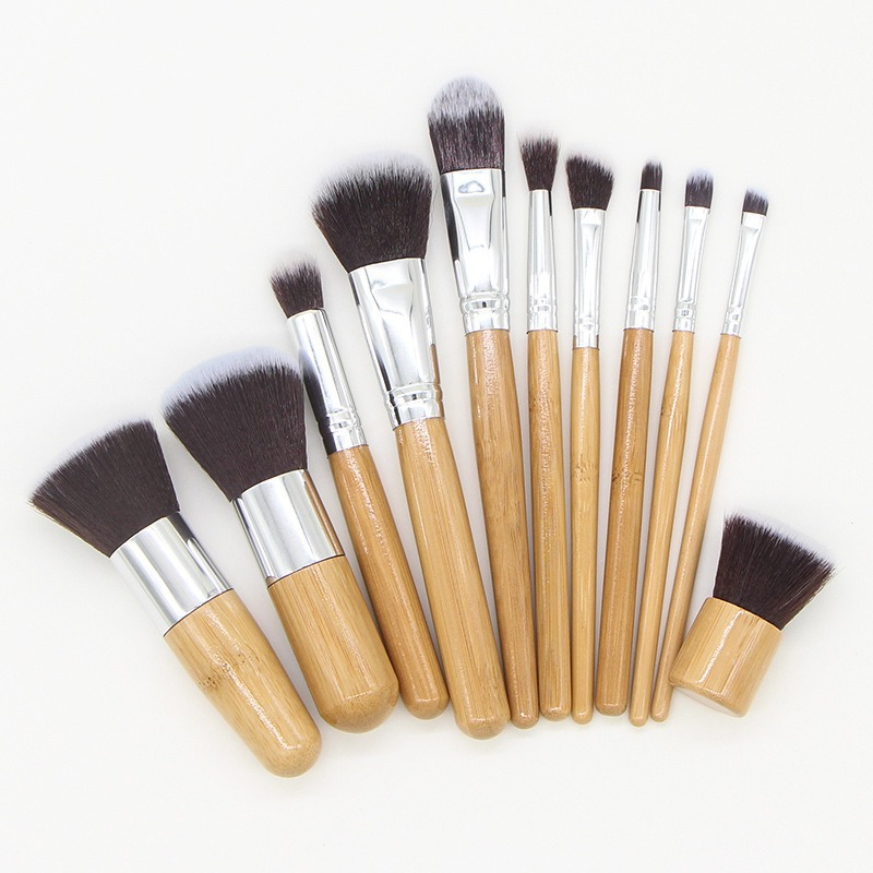 11-Piece Conjunto de Pincéis de Maquiagem com Cabo de Bambu Ferramentas Cosméticas de Beleza Ecológicas