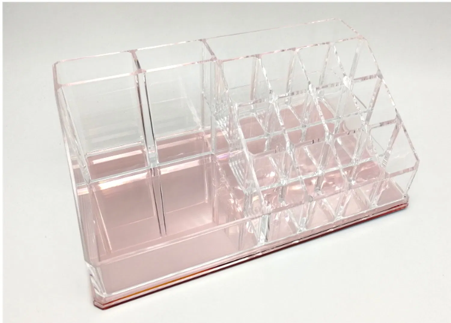Organizador de Maquiagem de Acrílico Personalizado com Espelho Base Rosa Grande Capacidade Caixa de Armazenamento de Cosméticos Suporte para Batom