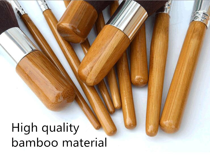 11PCS Conjunto de Pincéis de Maquiagem de Bambu com Pincéis de Fibra Sintética Macios e Bolsa