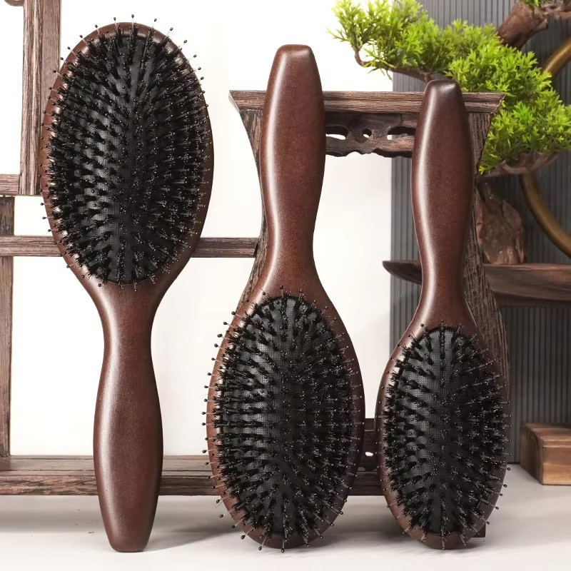 Escova de Cerdas de Javali em Madeira de Bambu Formato de Viagem Produtos para Cabelo Sustentáveis e Ecológicos Escova de Cabelo Designer Escova de Paddle de Madeira