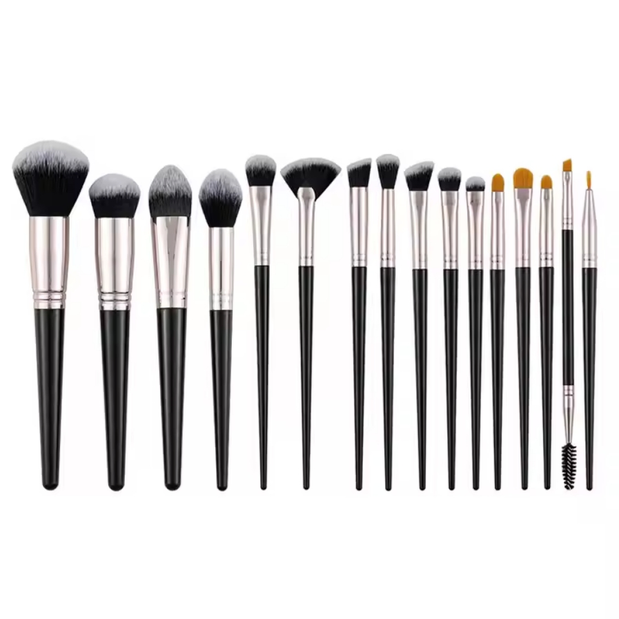 16PCS Conjunto de Pincéis de Maquiagem de Luxo Preto Vegano com Cerdas Sintéticas de Marca Própria